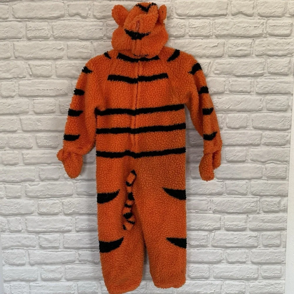 DISNEY STORE Tigger Kids Costume Size 4-6 Orange Full Body Fleece Warm Fast Ship